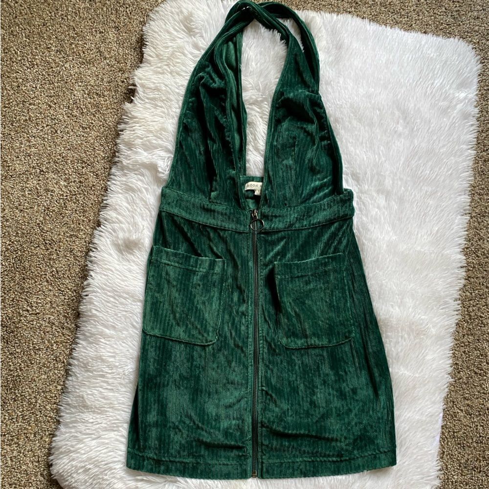 Moon River Dress Emerald Green Soft Corduroy Sleeveless Backless Mini Size Small